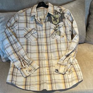 Machine - graphic shoulder print button down